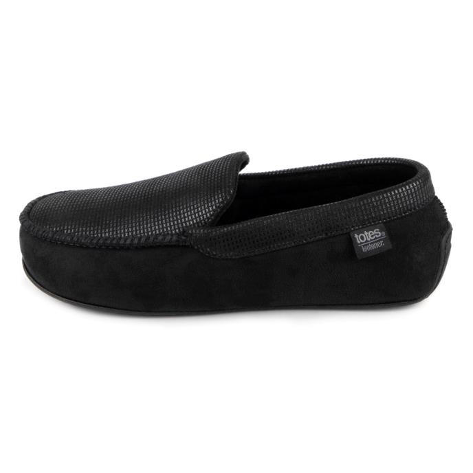 Isotoner® Mens Square Patterned Smart Moccasin Slipper Black Extra Image 3